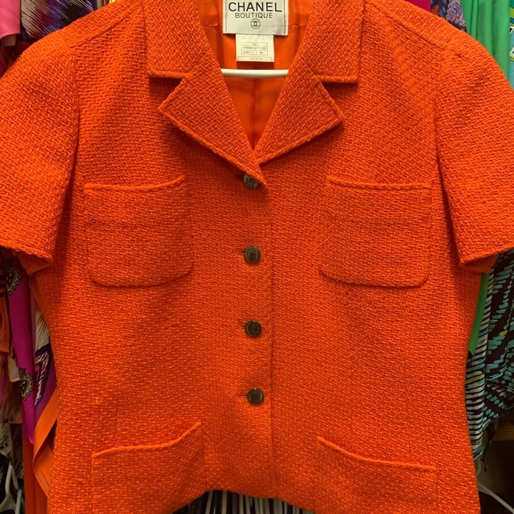 CHANEL short sleeve jacket blazer size 46 vintage